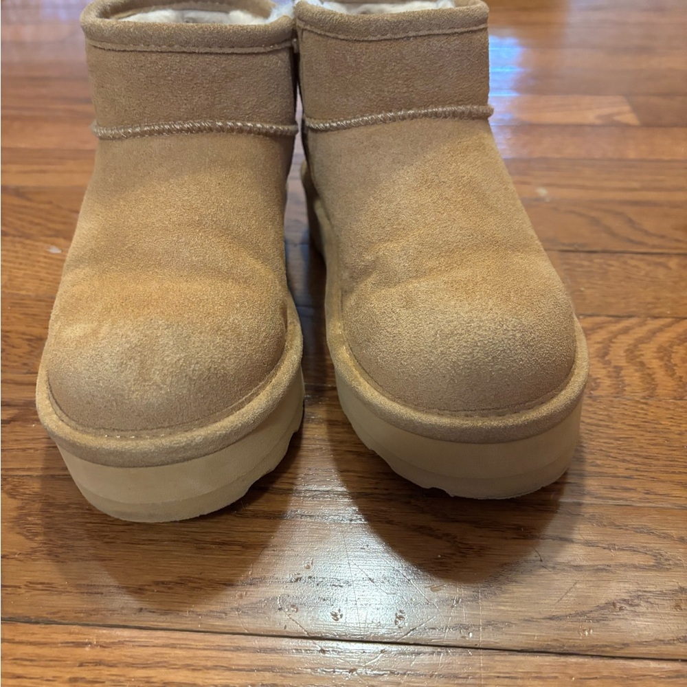 Bear paw Suede Shearling-Lined Short Booties in Chestnut